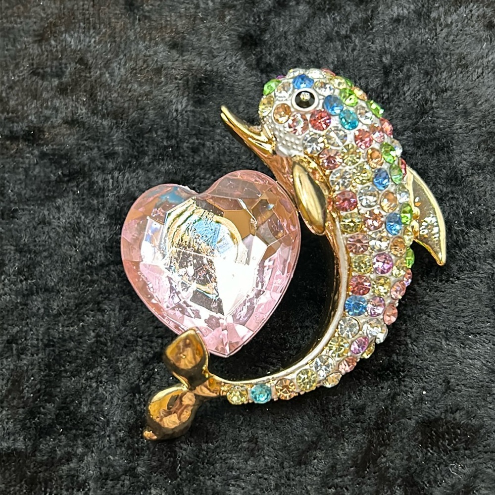 Betsey Johnson Dolphin with Heart Brooch/Pendant Necklace